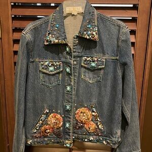 Mary Frances Blue Denim Jacket with Colorful Embellishments